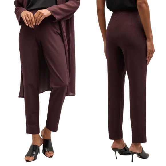 Eileen Fisher Tapered Stretch Crepe Ankle Pants Cassis Burgundy SIZE MEDIUM - Picture 1 of 14